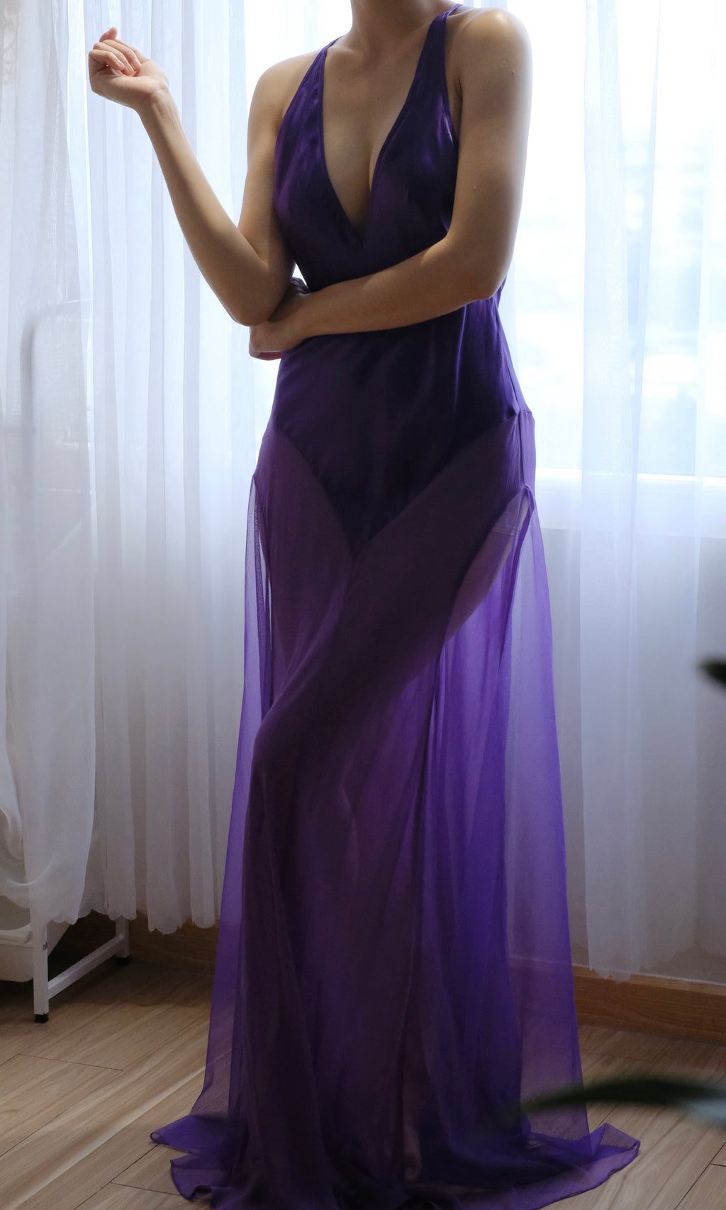 Vintage Victoria's Secret 100% Silk Chiffon Negligee 1990's -2000's Dress (Small)