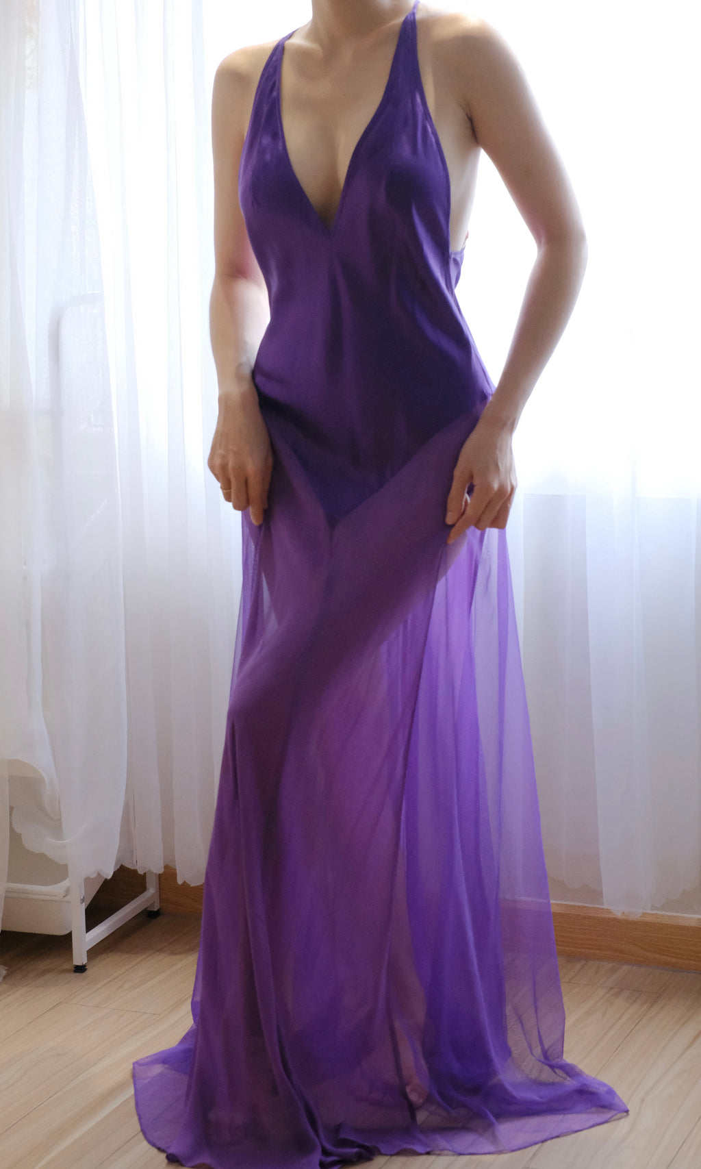 Vintage Victoria's Secret 100% Silk Chiffon Negligee 1990's -2000's Dress (Small)
