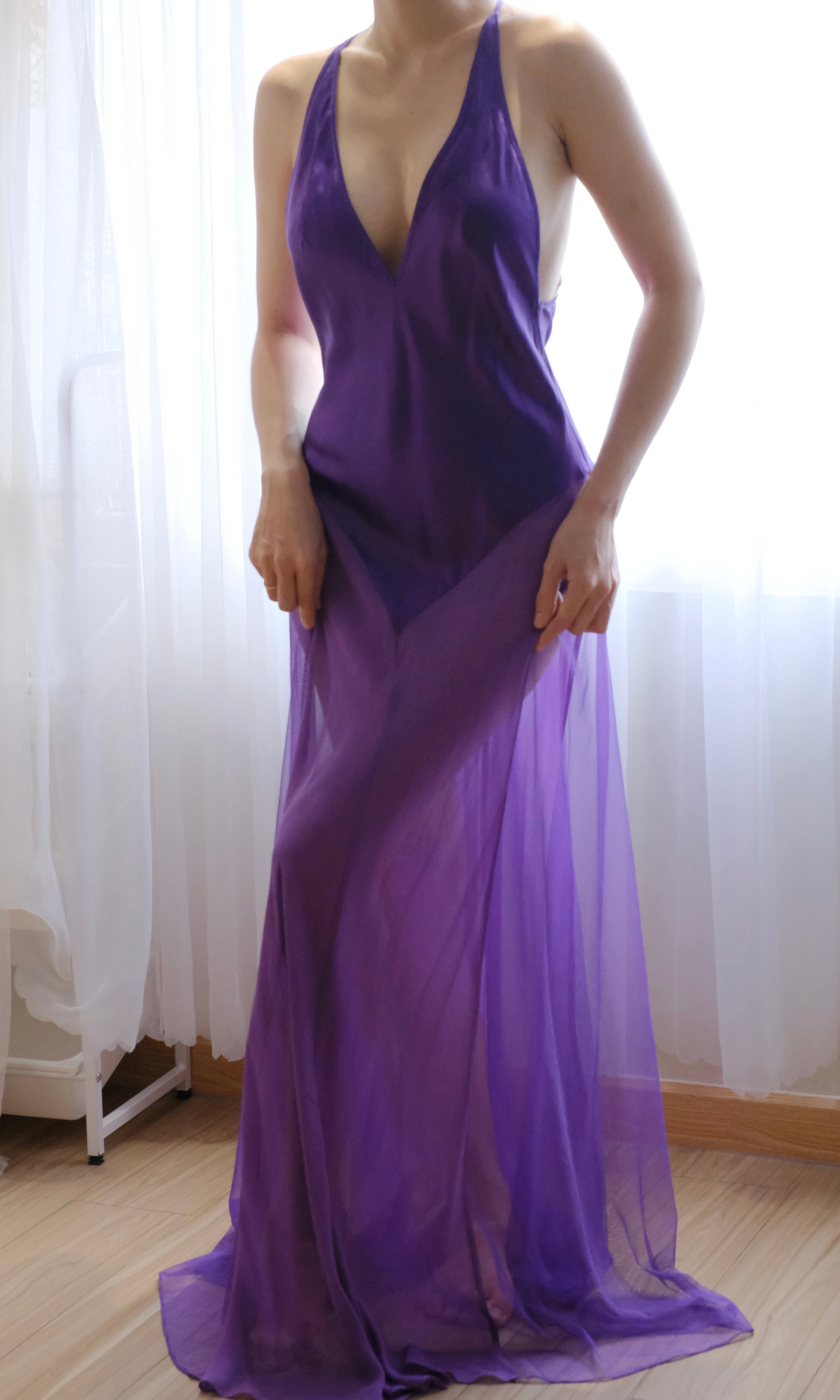 Vintage Victoria's Secret 100% Silk Chiffon Negligee 1990's -2000's Dress (Small)