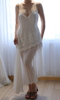 Vintage Delicates Ivory Lace Chiffon Slip Dress Late 90s - Early 2000s (Y2K) ( Large)
