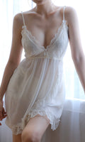 Vintage In Bloom Ivory Lace Babydoll Chemise - Sheer Chiffon Nightgown ( Large)